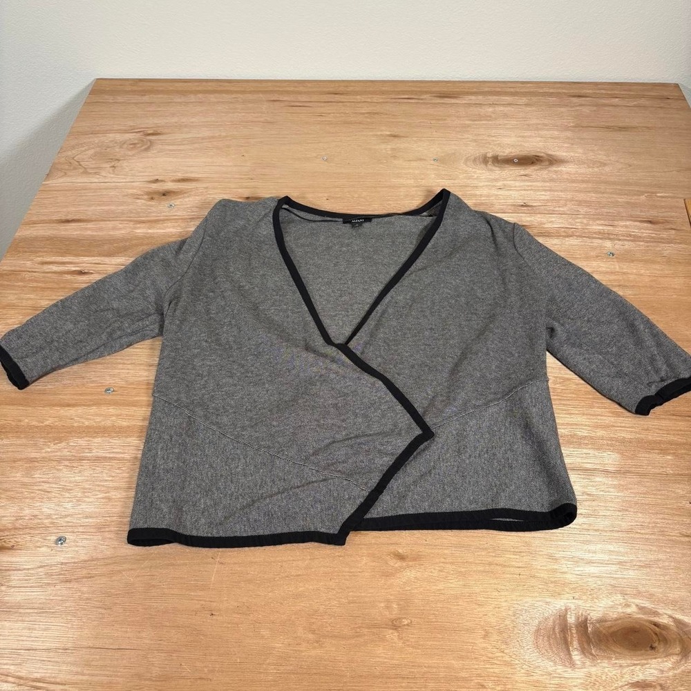 Alfani Womens Grey‎ Black Wrap Asymmetrical Cardigan Sweater 3/4 Sleeve XL